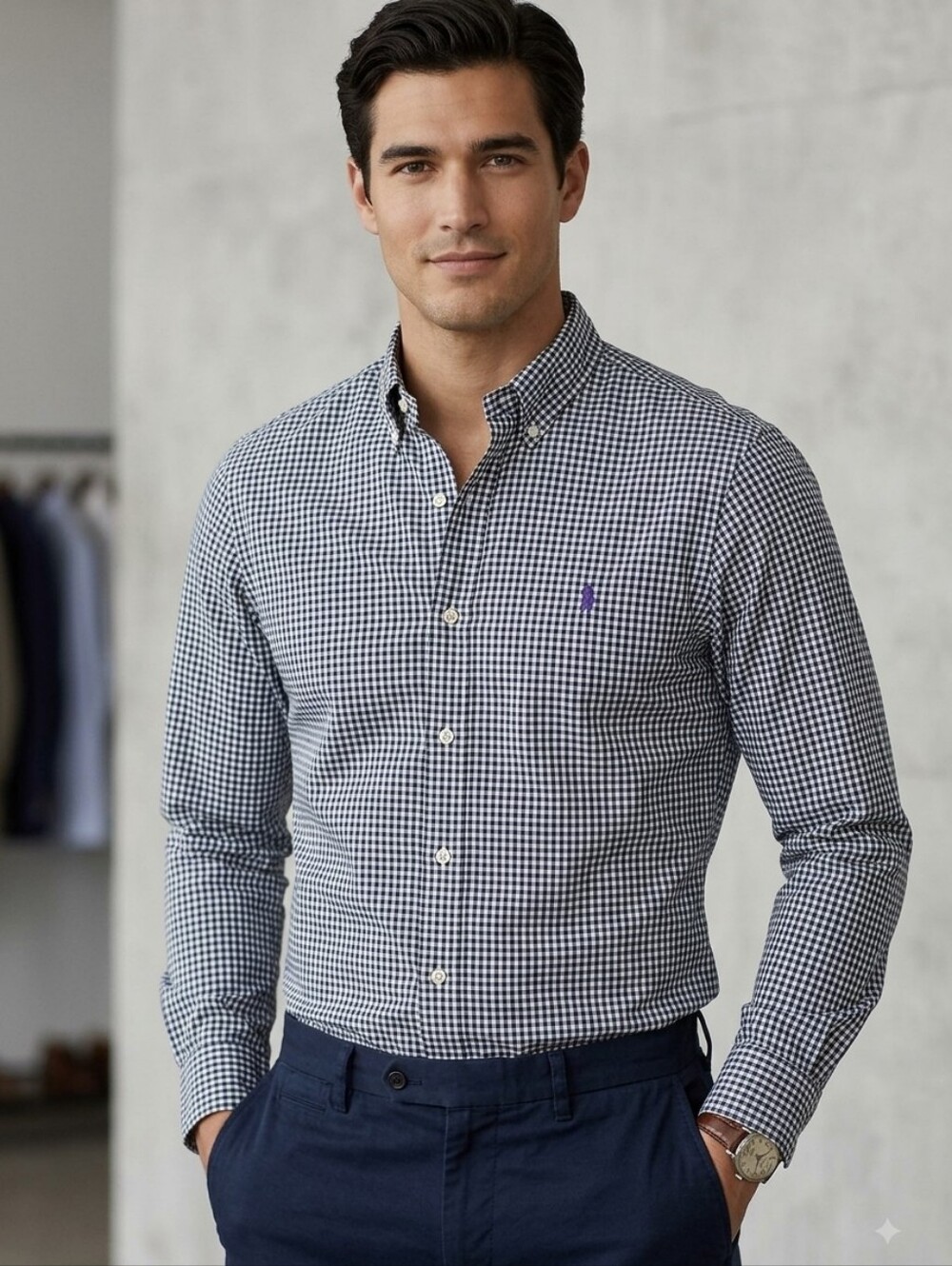 Ralph Lauren Men’s Black & White Micro-Check Button-Down Shirt